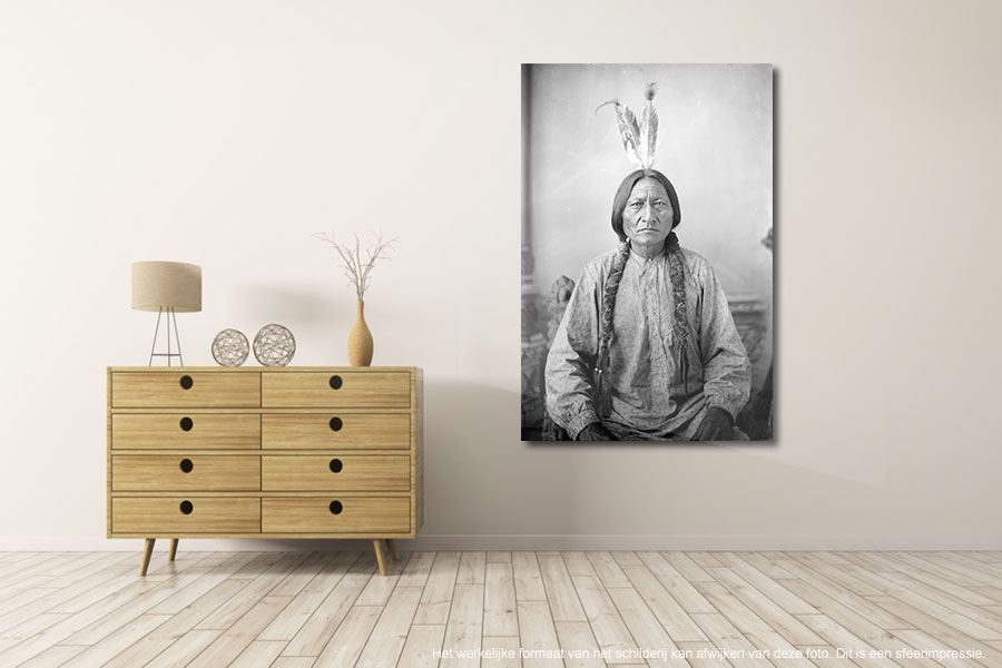 Schilderij alu-art - Indiaan zwart wit op geborsteld aluminium 60 x 90 cm