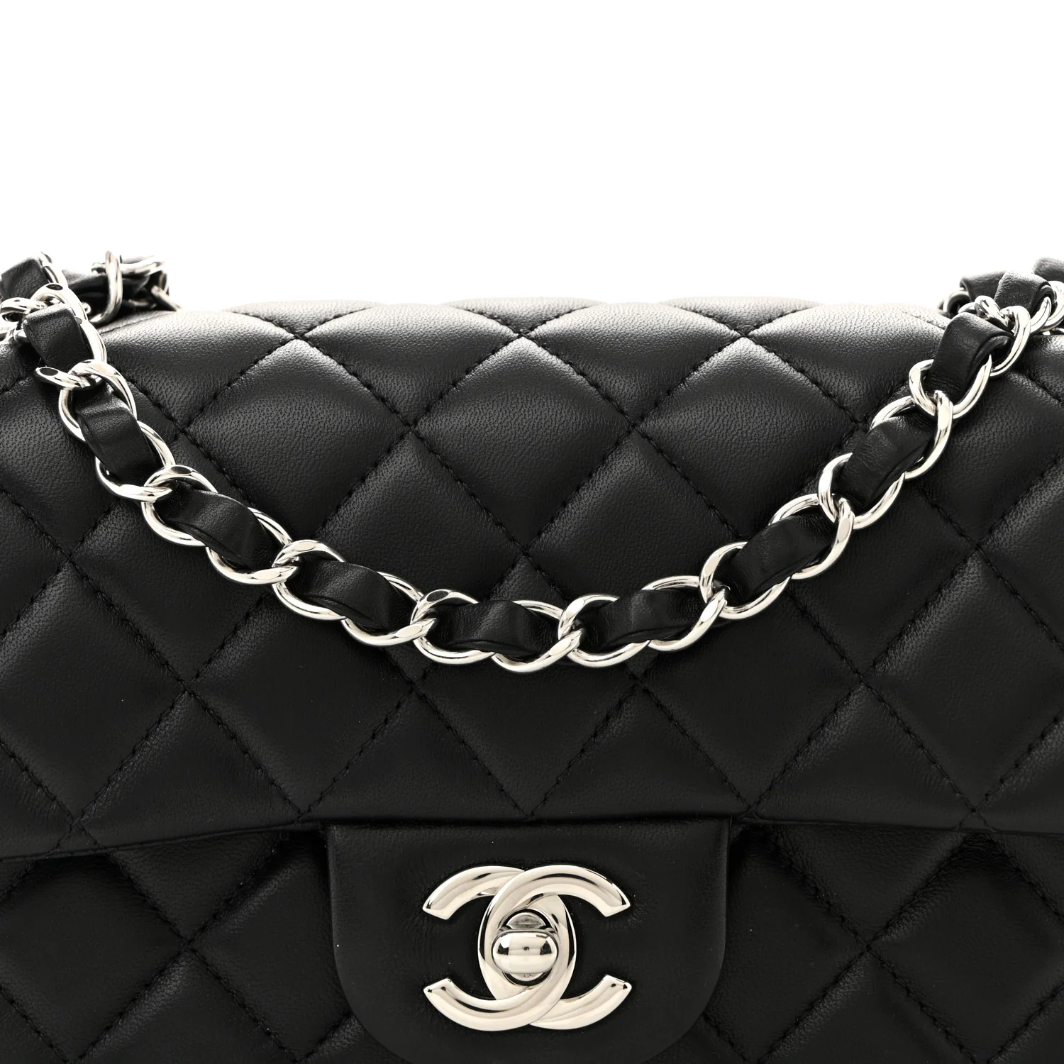 Lambskin Quilted Mini Rectangular Flap Black - Top Club