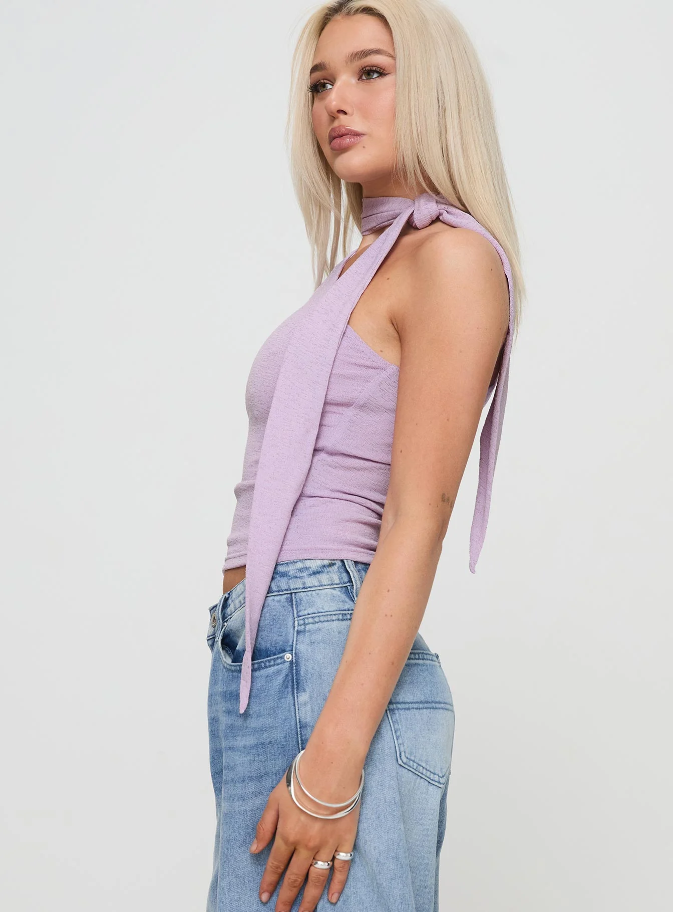 Anderstone Neck Tie Top Purple