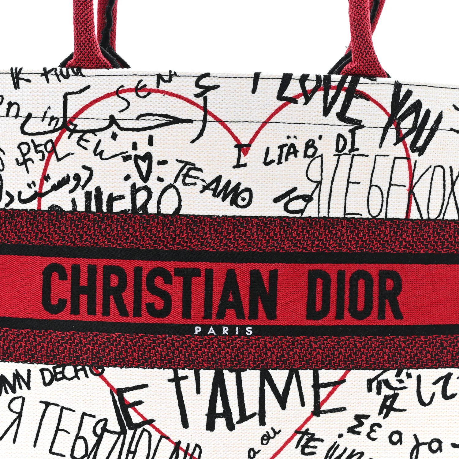 Canvas Embroidered Medium Dioramour Graffiti Book Tote Latte Multicolor - Top Club