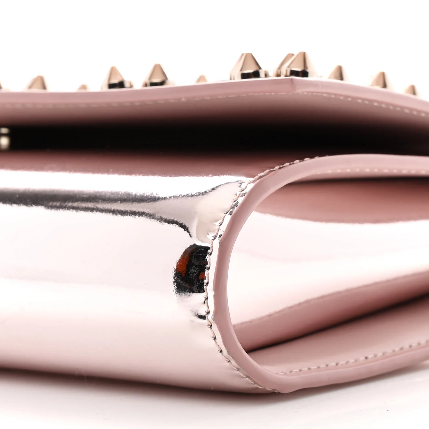 Metallic Patent Calfskin Spikes Loubinthesky Paloma Clutch Pink - Top Club