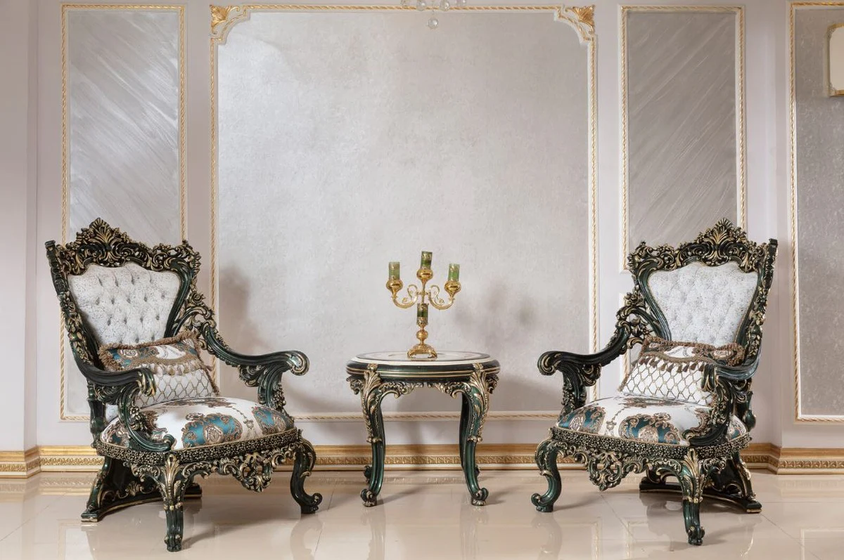 Luxury baroque side table beige / white / green / gold - magnificent solid wood table in baroque style - baroque living room furniture - noble and magnificent