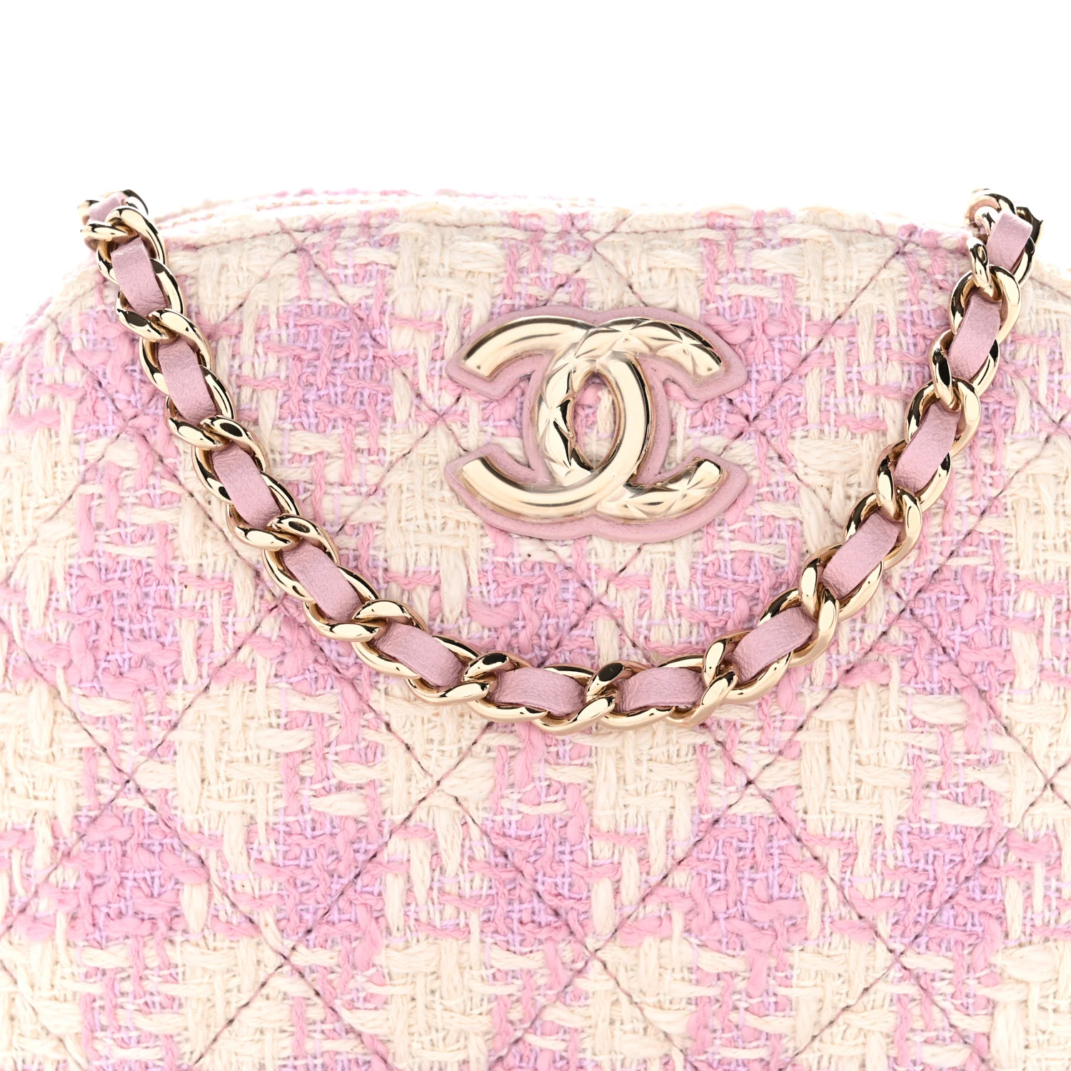 Tweed Quilted Mini Clutch With Chain Pink - Top Club