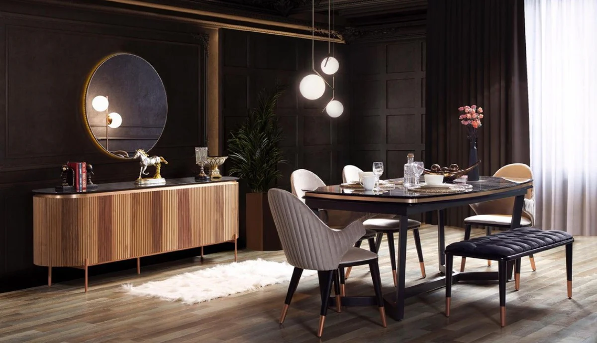 Luxury dining table black / copper 207 x 104 x H. 78 cm - Rectangular kitchen table - Dining room furniture - Dining room furnishings - Luxury furniture - Luxury furnishings