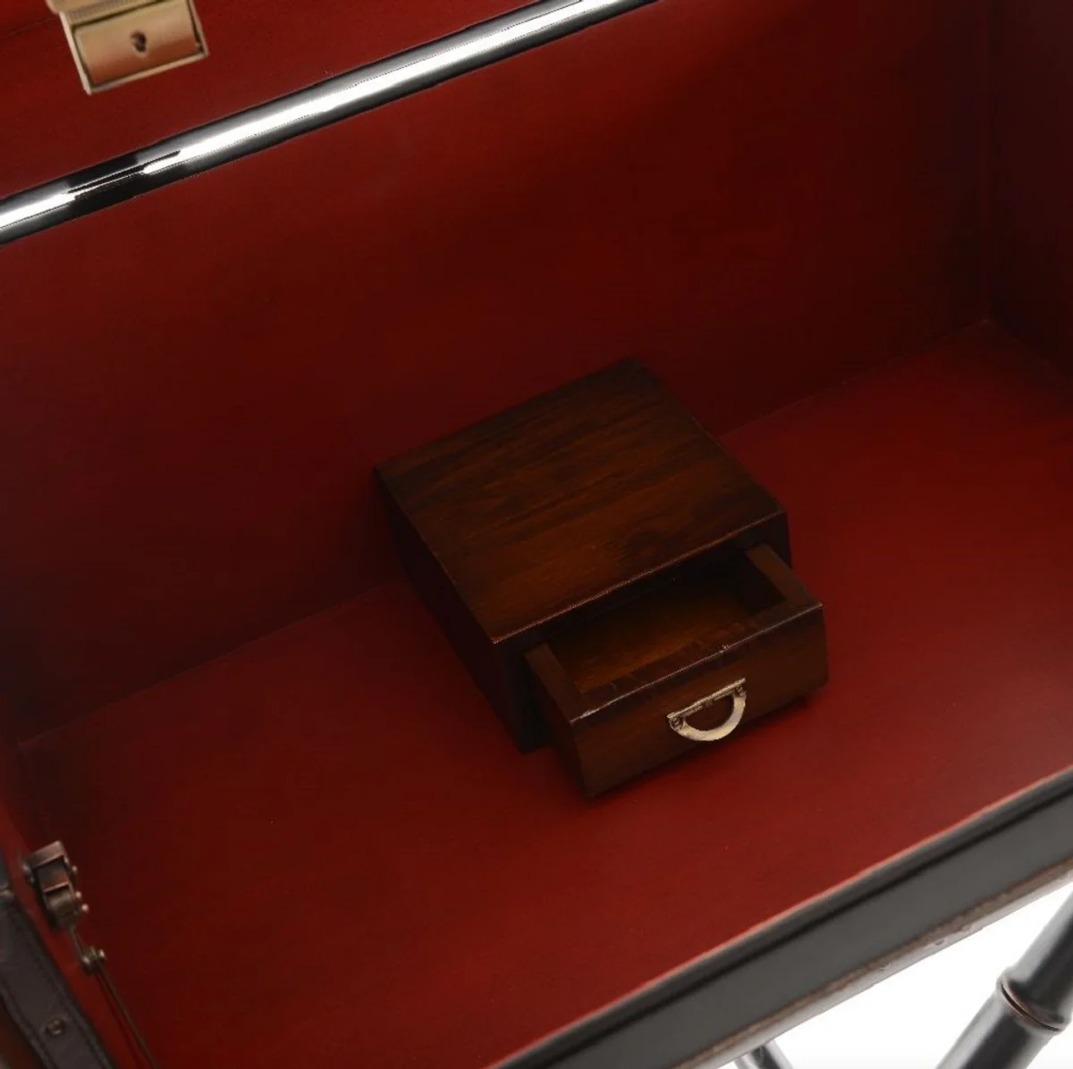 Luxury leather minibar in suitcase look dark brown / black / brass 45.5 x 45.5 x H. 73 cm - real leather minibar - bar furniture - real leather furniture - luxury furniture in suitcase look