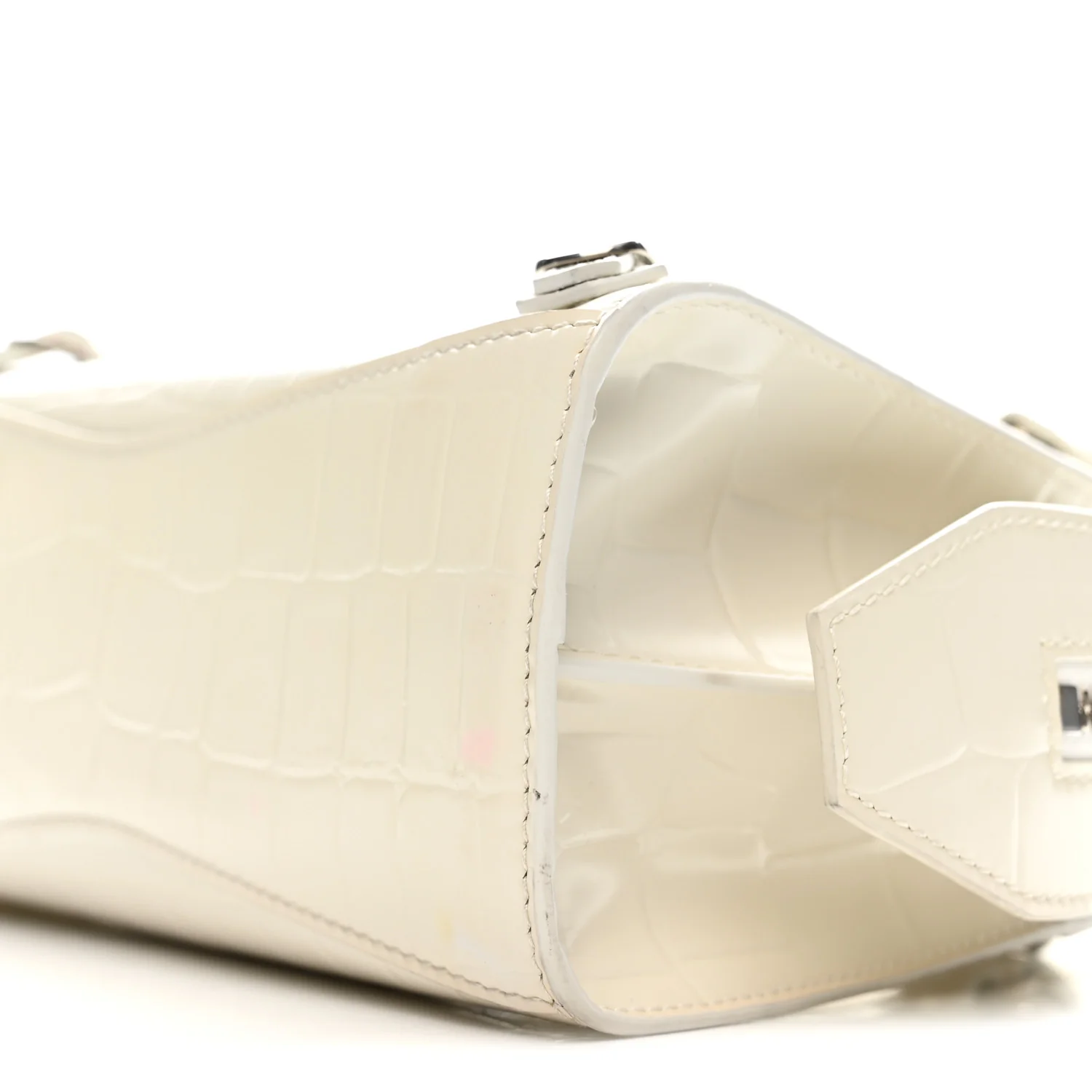 Semi Shiny Calfskin Crocodile Embossed Neo Classic Silver Hardware Mini City White - Top Club