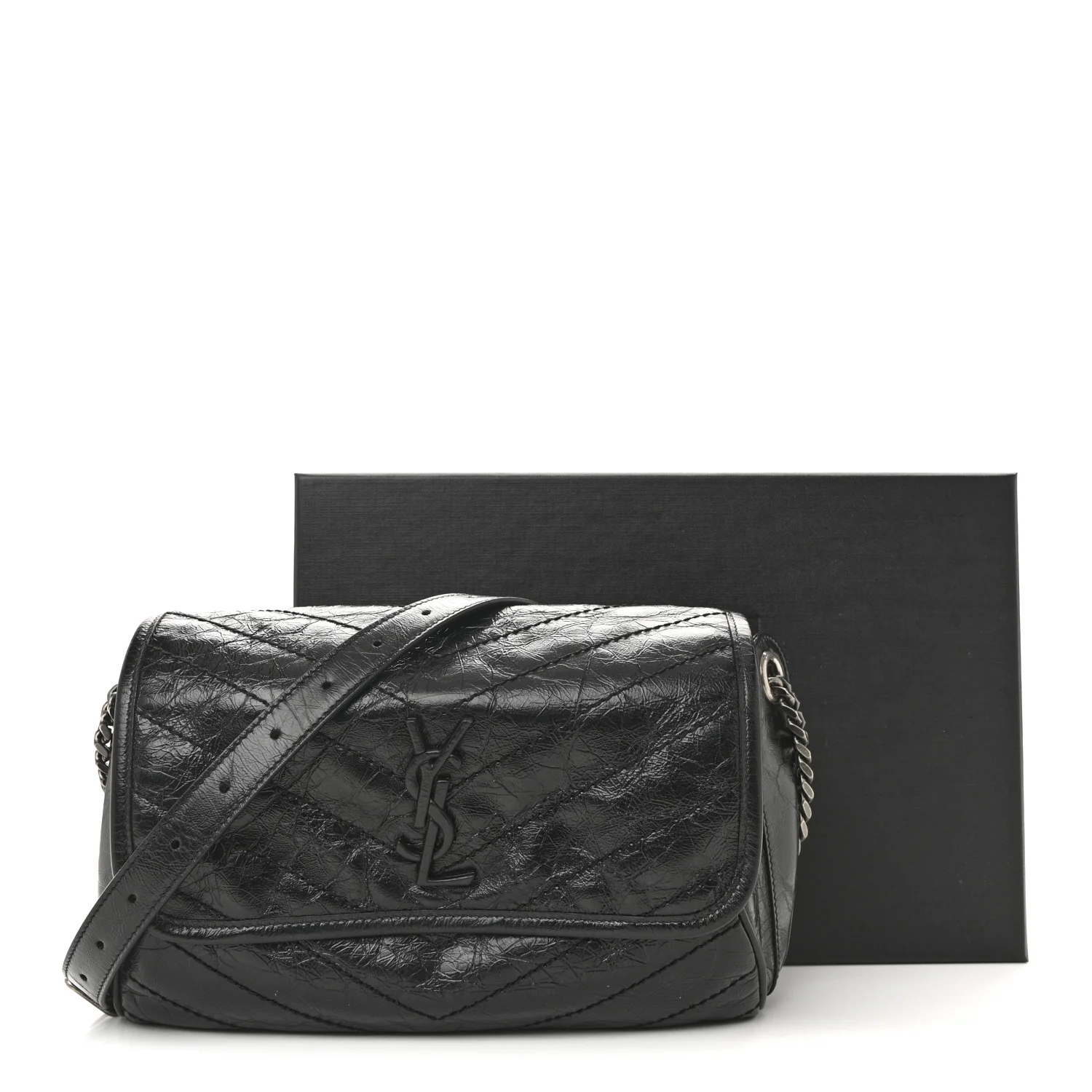 Crinkled Calfskin Matelasse Monogram Niki Body Bag Black - Top Club