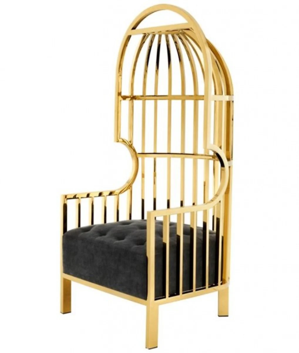 Luxury Designer Art Deco Salon Armchair Black / Gold - Luxury Collection - Hooded Chair Metal