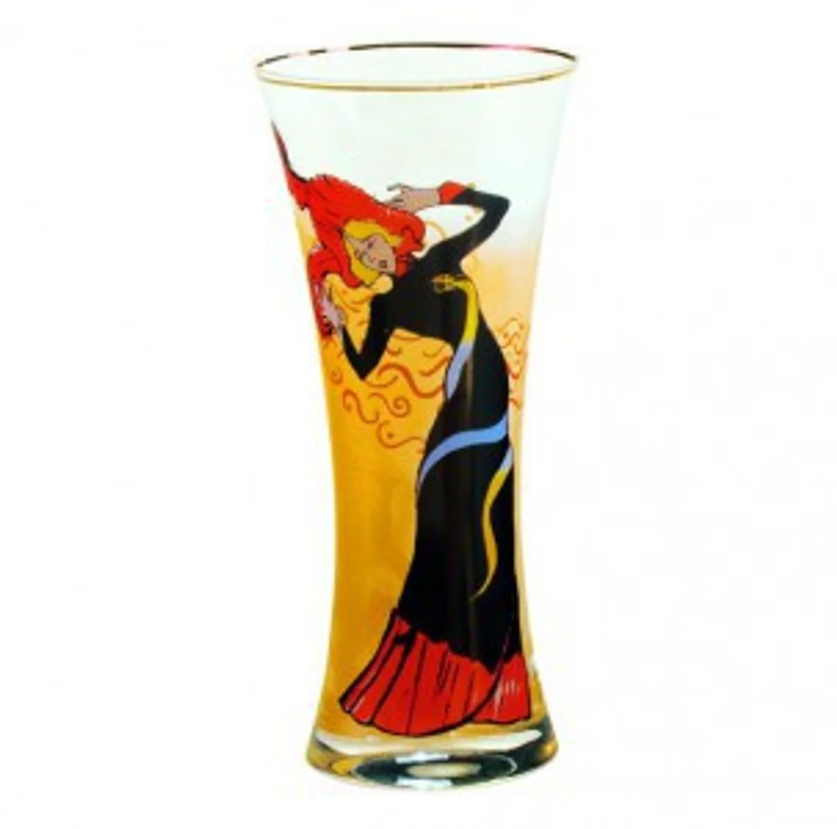 Handcrafted glass vase with a motif by T. Lautrec Jane Avril 1, height 29 cm - finest quality from the Tettau porcelain factory - beautiful vase