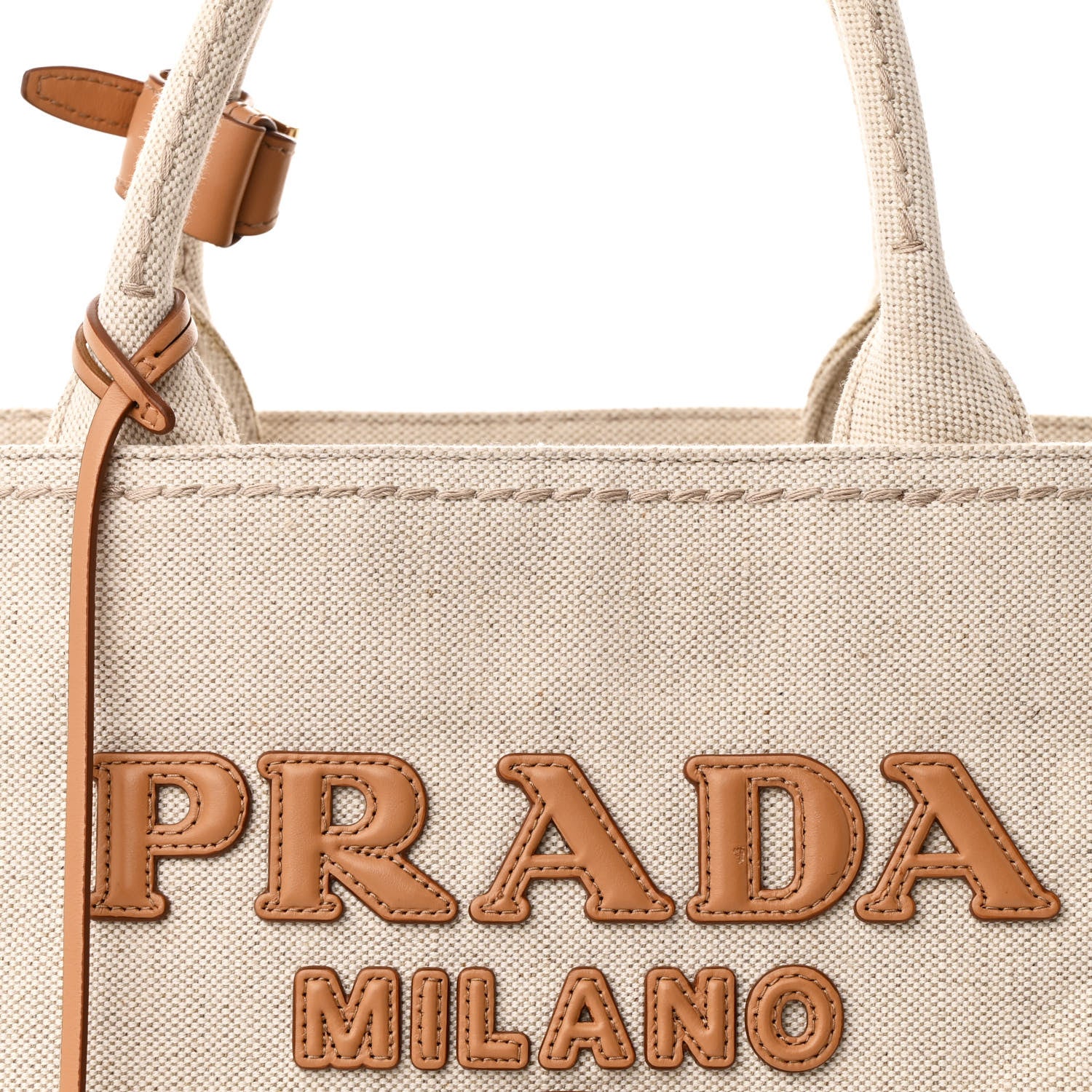 Linen Vitello Large Logo Tote Natural - Top Club