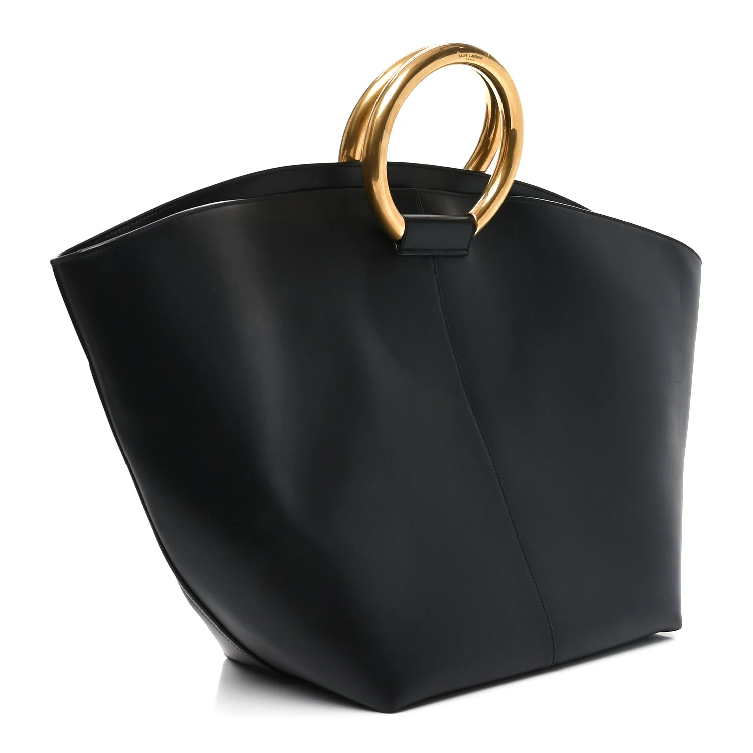 Smooth Calfskin Maxi Trapezoid Shopping Tote Black - Top Club