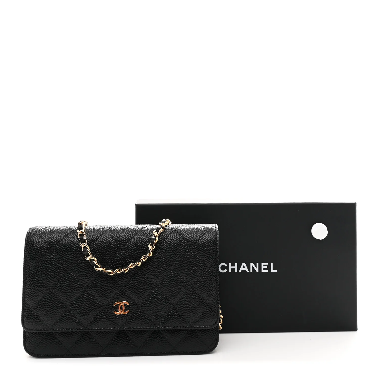 Caviar Quilted Wallet On Chain WOC Black - Top Club