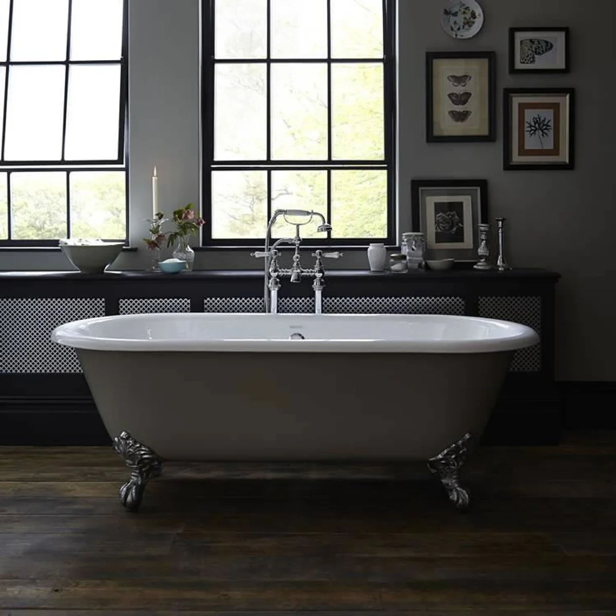 Luxury cast iron bathtub light gray / white 170 cm - curved freestanding bathtub - Baroque & Art Nouveau bathroom furniture