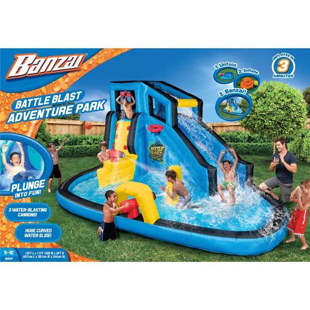 Banzai Battle Blast Inflatable Outdoor Water Park and Slide, Ages 5+, Unisex