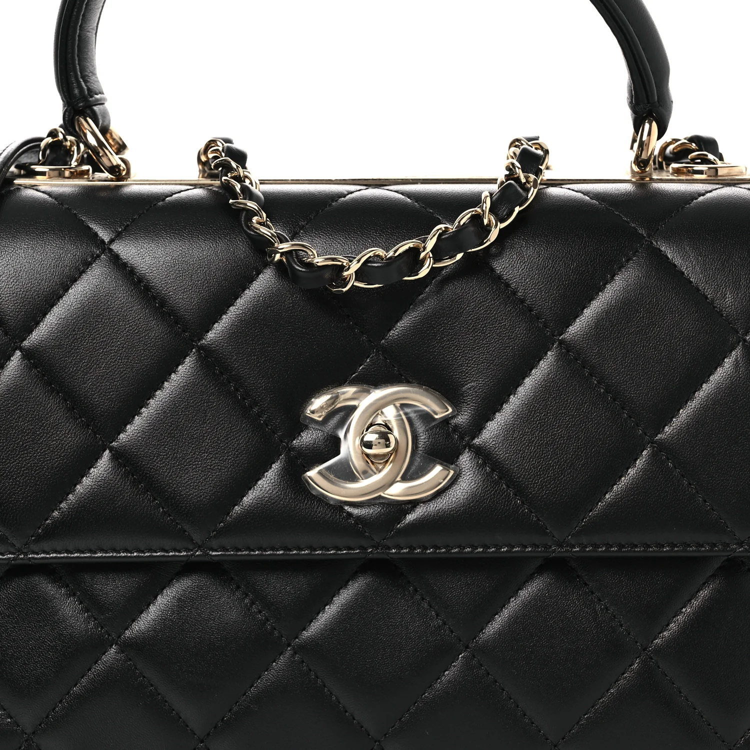 Lambskin Quilted Small Trendy CC Dual Handle Flap Bag Black - Top Club