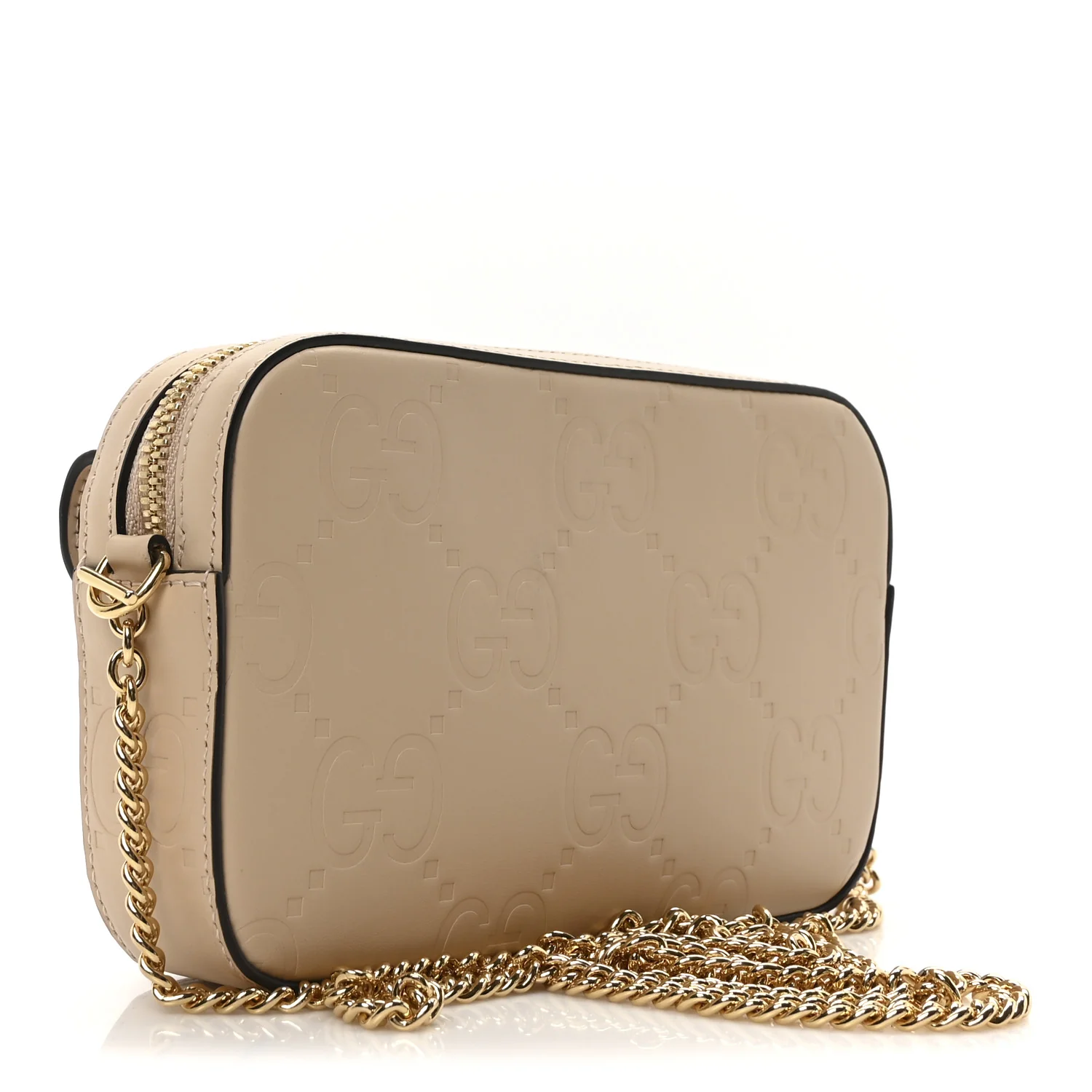 Calfskin GG Super Mini Debossed Chain Wallet Light Beige - Top Club