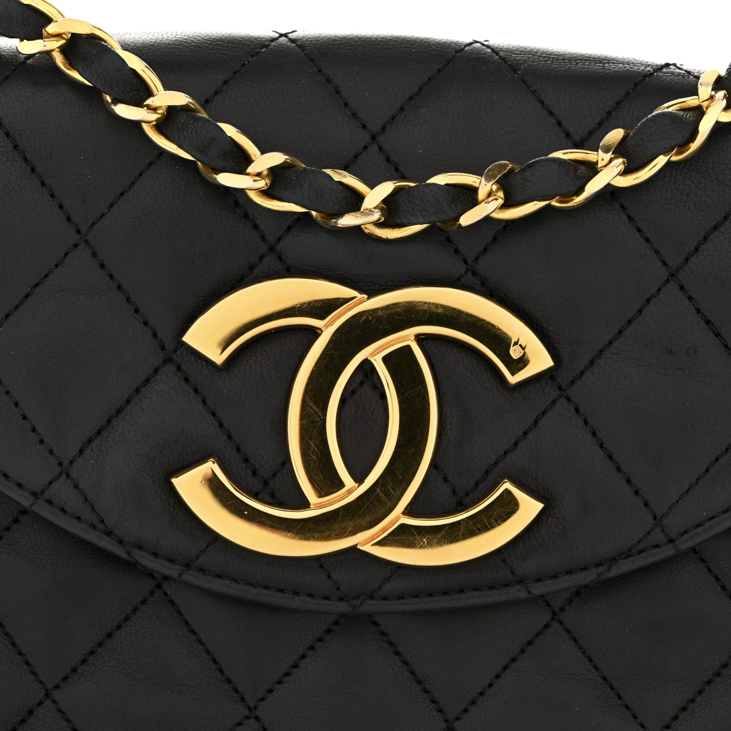 Lambskin Quilted Half Moon Flap Black - Top Club