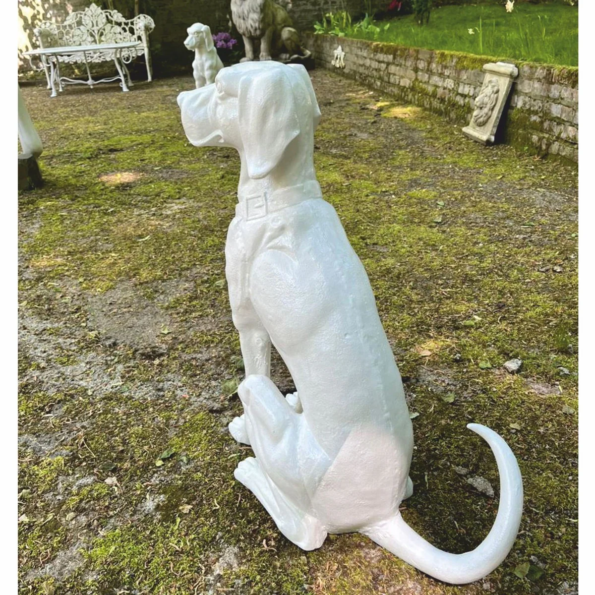 Decorative bronze sculpture dog white H. 70 cm - garden decoration