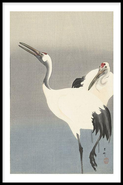 Walljar poster ingelijst - Ohara Koson - Crane bird Poster ingelijst - 70 x 100 cm