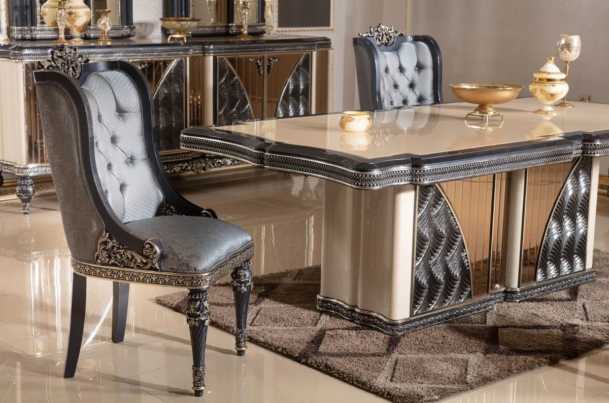 Luxury Baroque Dining Table Beige / Black / Gold - Rectangular Baroque Style Kitchen Table - Luxury Dining Room Furniture in Baroque Style - Baroque Dining Room Furniture - Baroque Furnishings