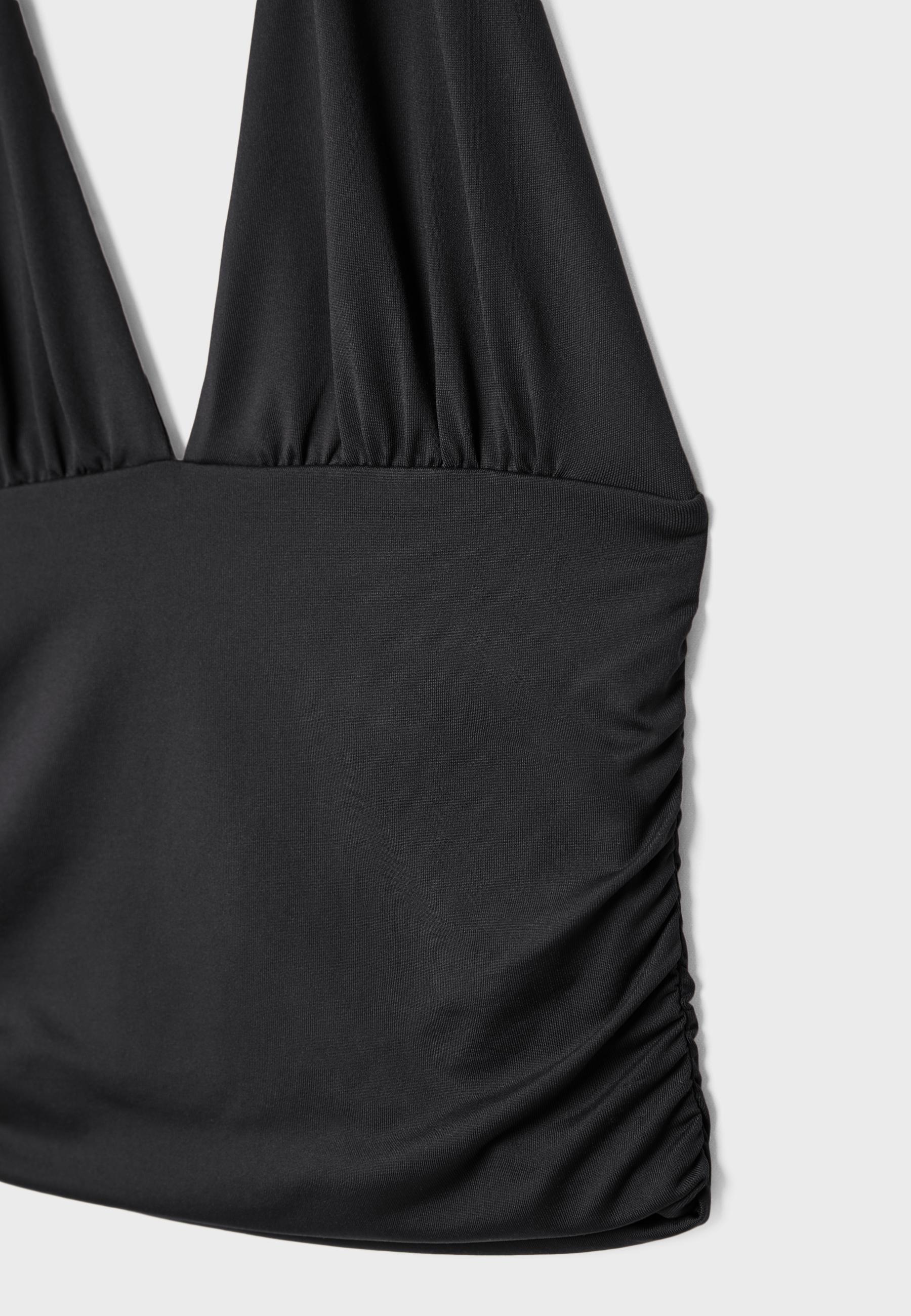 HALTER TOP WITH RUCHED NECK TIE