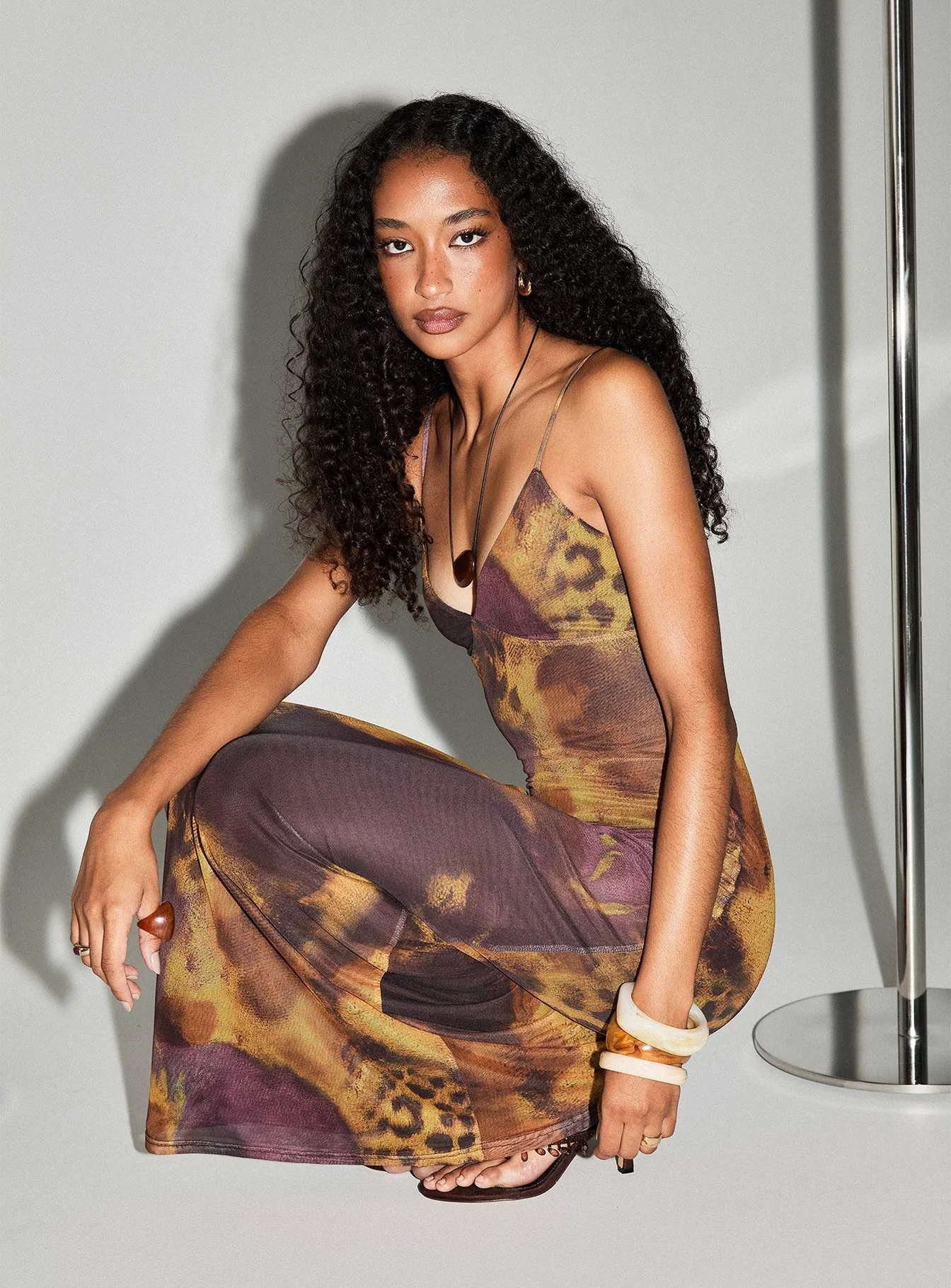 Saphrona V Neck Maxi Dress Leopard Blur