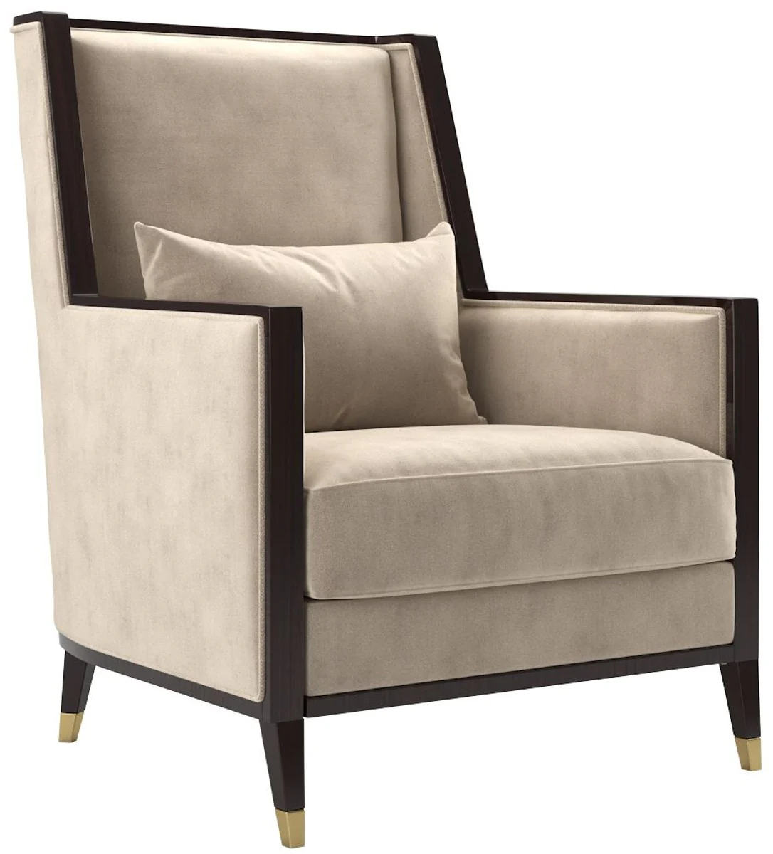 Luxury Art Deco living room set beige / dark brown high gloss / gold - 2 sofas & 2 armchairs & 1 coffee table & 2 side tables - noble living room furniture - luxury quality