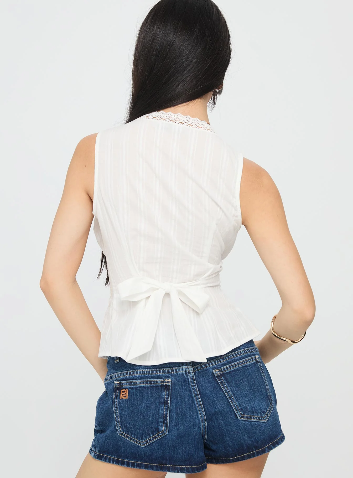Zaylenna Lace Pleated Top White