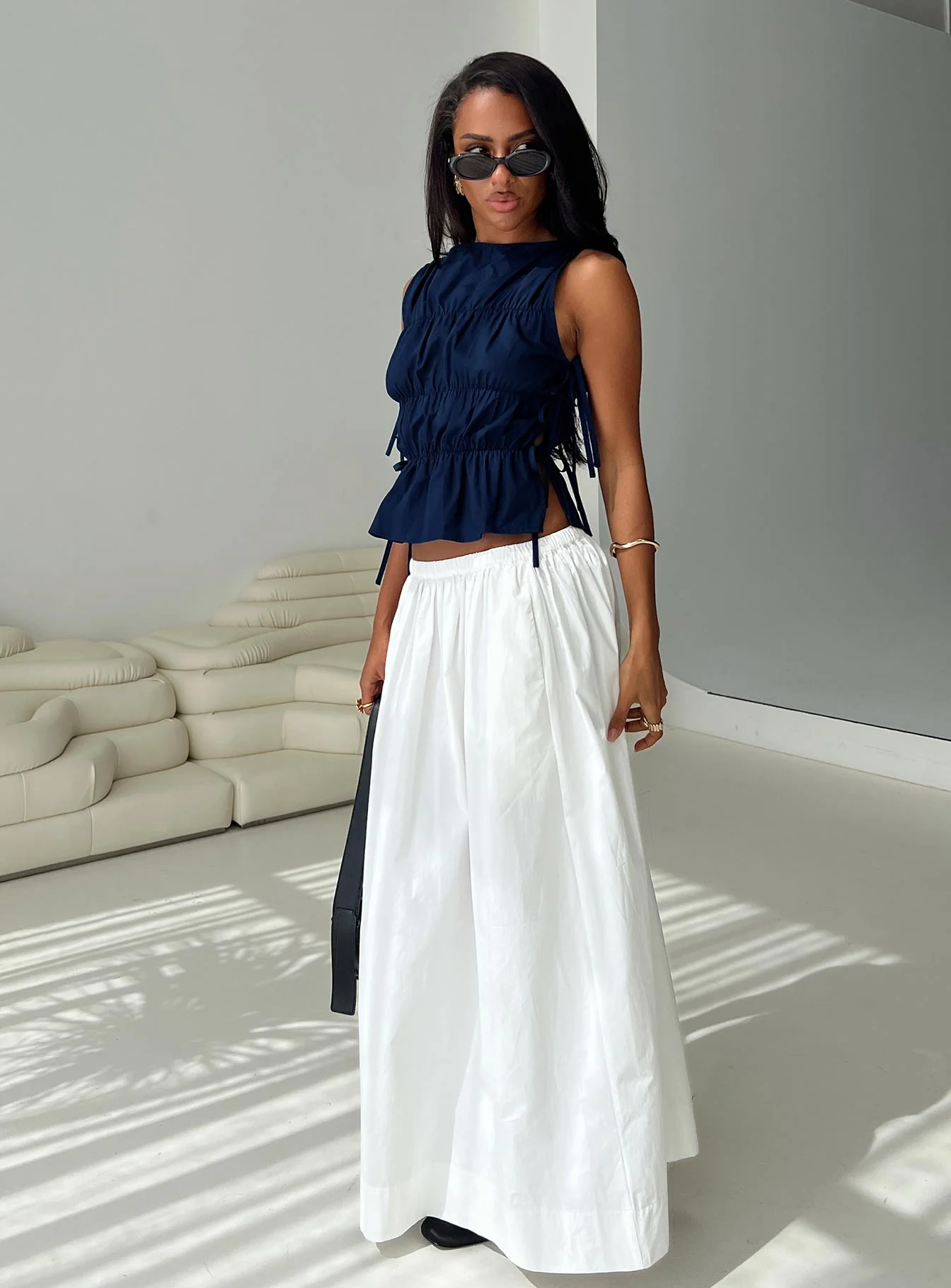 Endless Summers Tie Side Top Navy