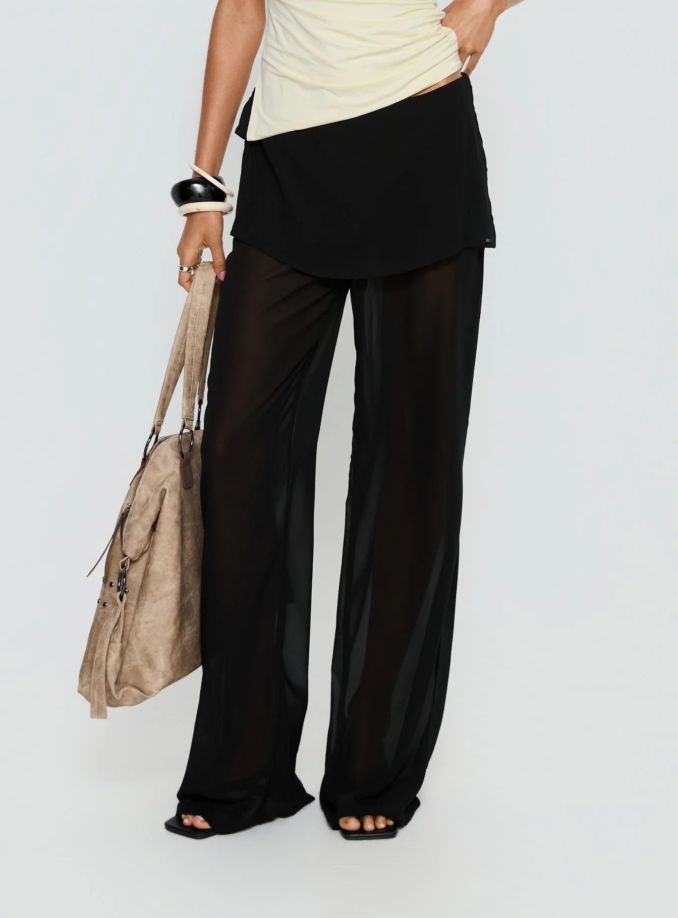 Jaedon Chiffon Layered Pants Black