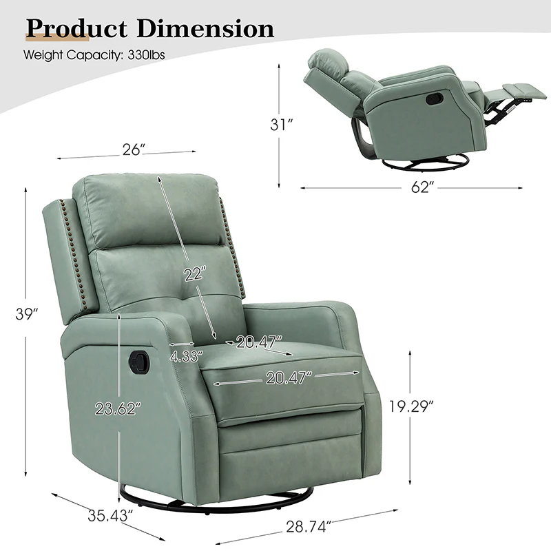 Benito 28.74" Wide Genuine Leather Swivel Rocker Recliner