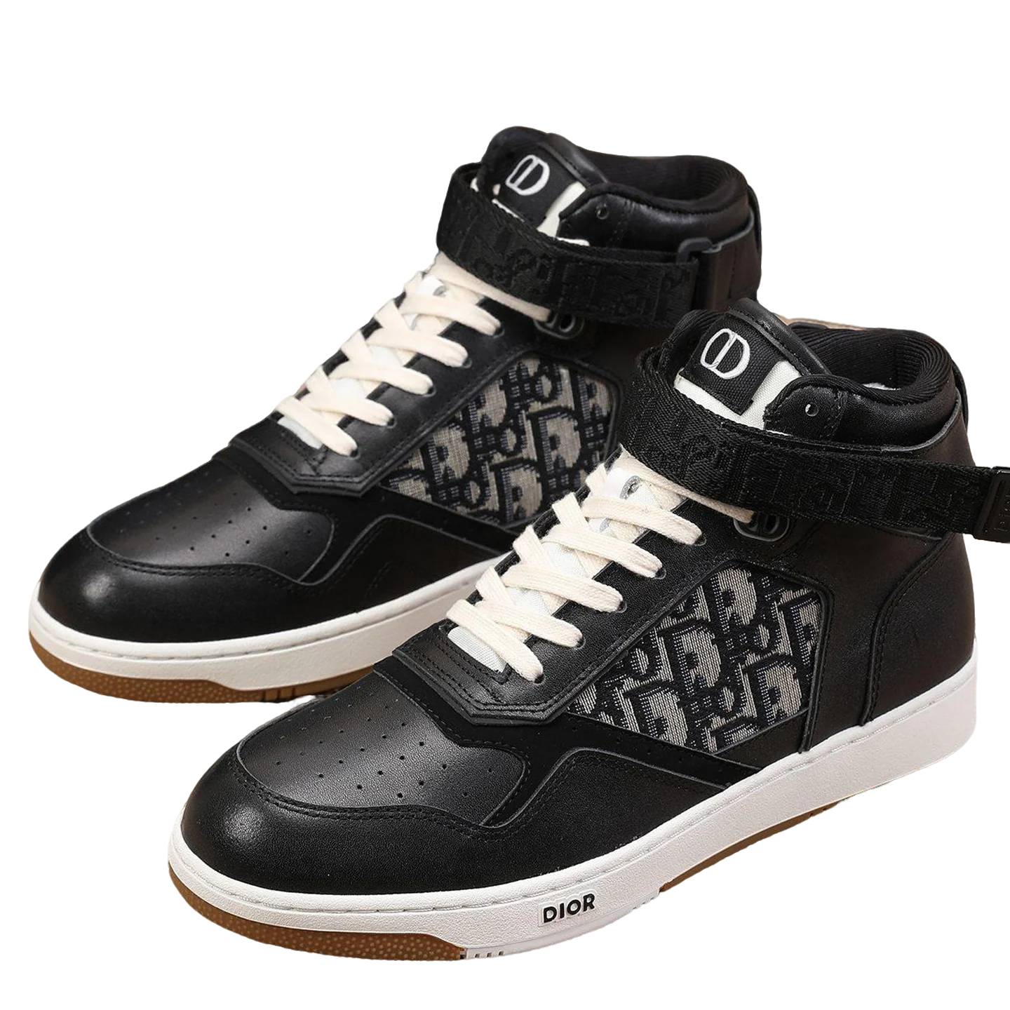 Dior Men's High Top Sneakers with Oblique Pattern and Adjustable Strap - Sneaker Replica Workshop