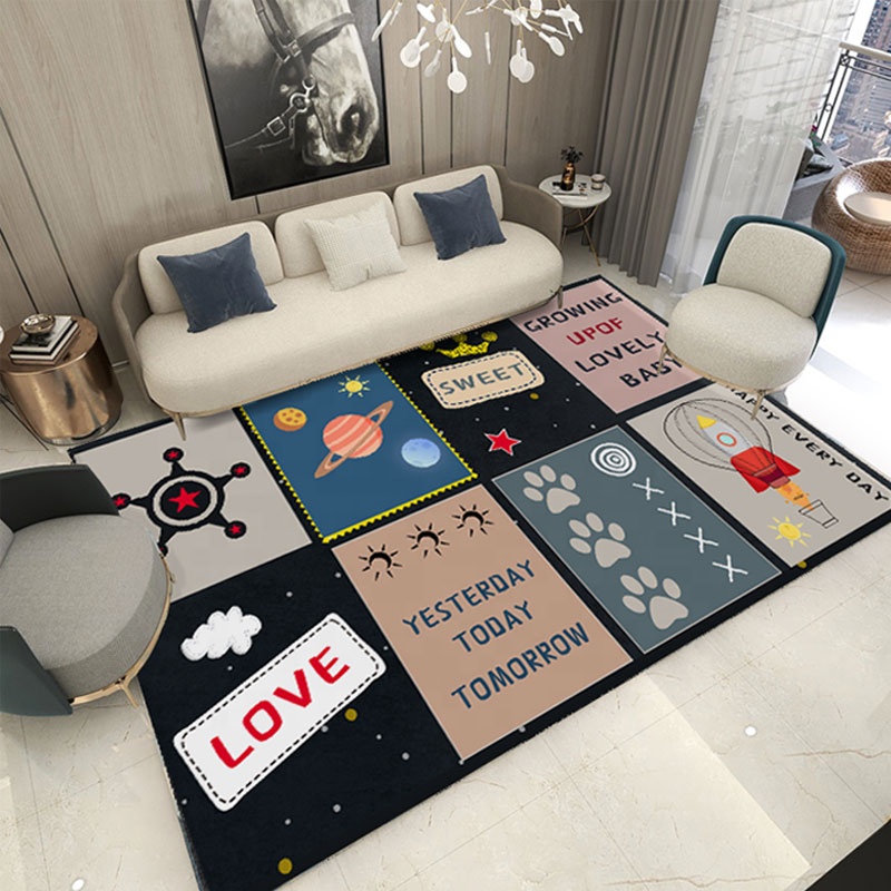Children Carpet Rug Flannel Non-Slip Baby Carpet Rectangle Bedroom Rug Living Room Kids Play Mats