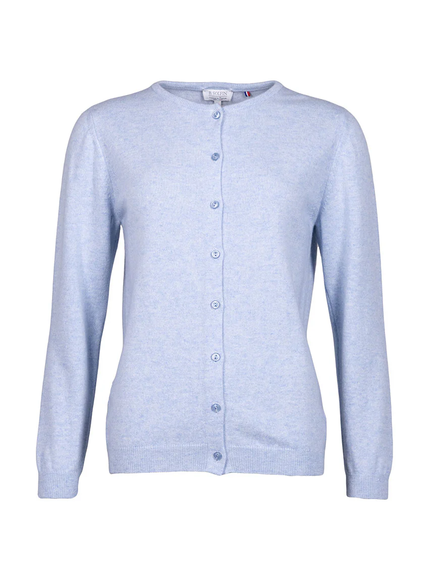 Cardigan femme en cachemire bleu chambray