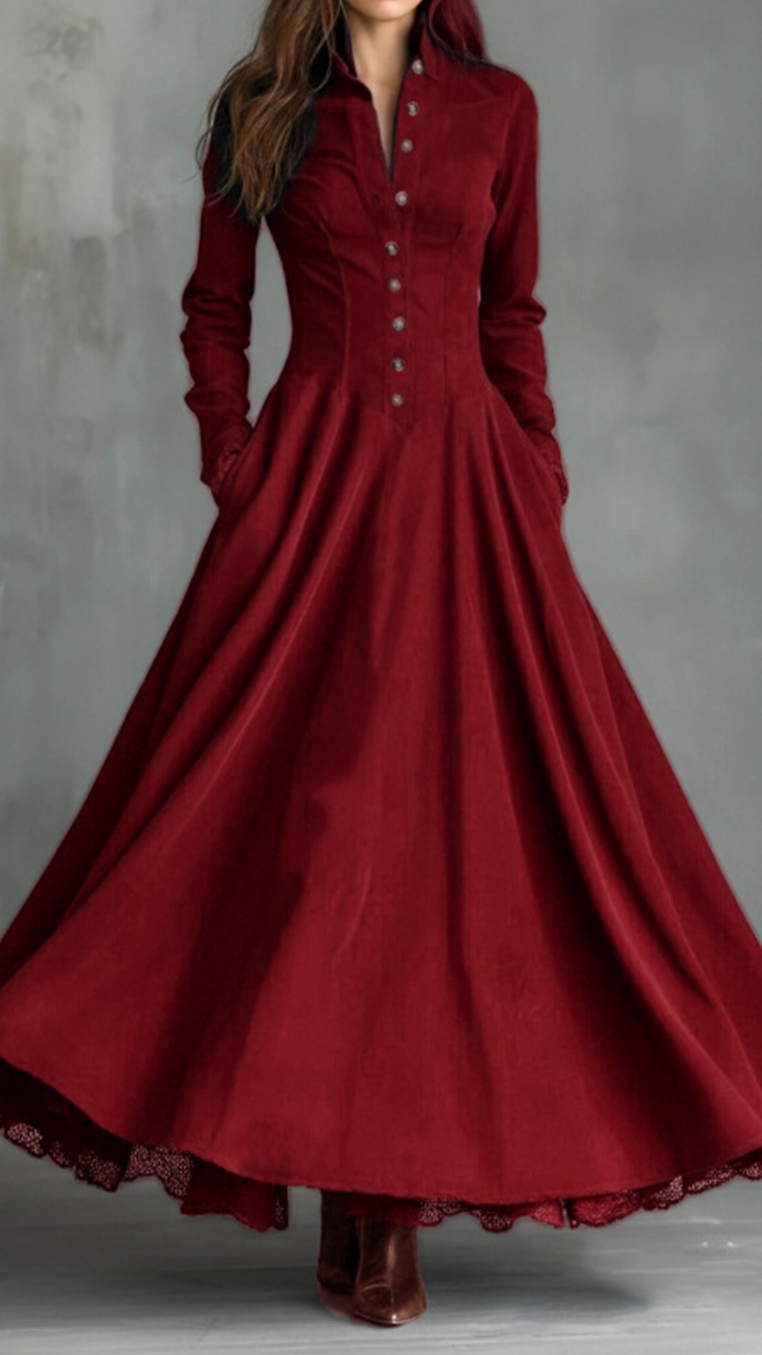 Women's Cotton-blend  Stand Collar Single-breasted Long Sleeve Flared Maxi Dress - Nordfashionstorm - Women's Clothing, Fashion for You - Nordfashionstorm.com