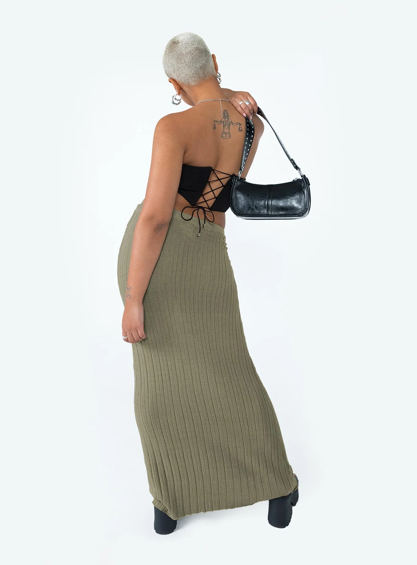 Belle Knit Maxi Skirt Khaki