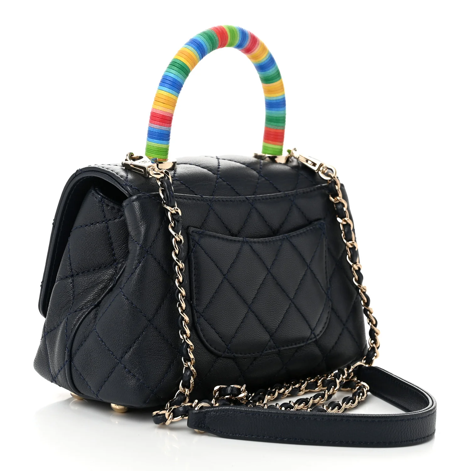 Goatskin Quilted Extra Mini Rainbow Coco Handle Flap Navy Blue - Top Club
