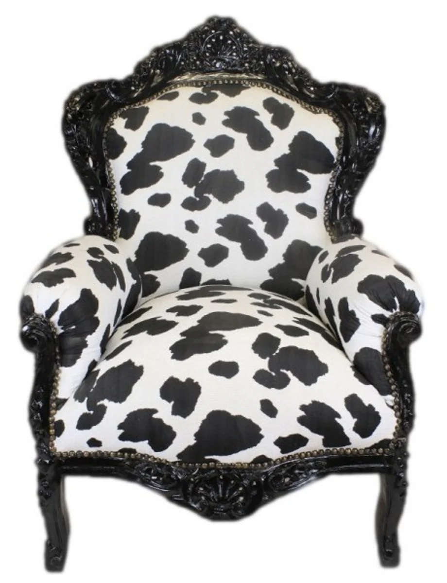 Baroque Armchair King Cow Pattern Black White / Black - Furniture