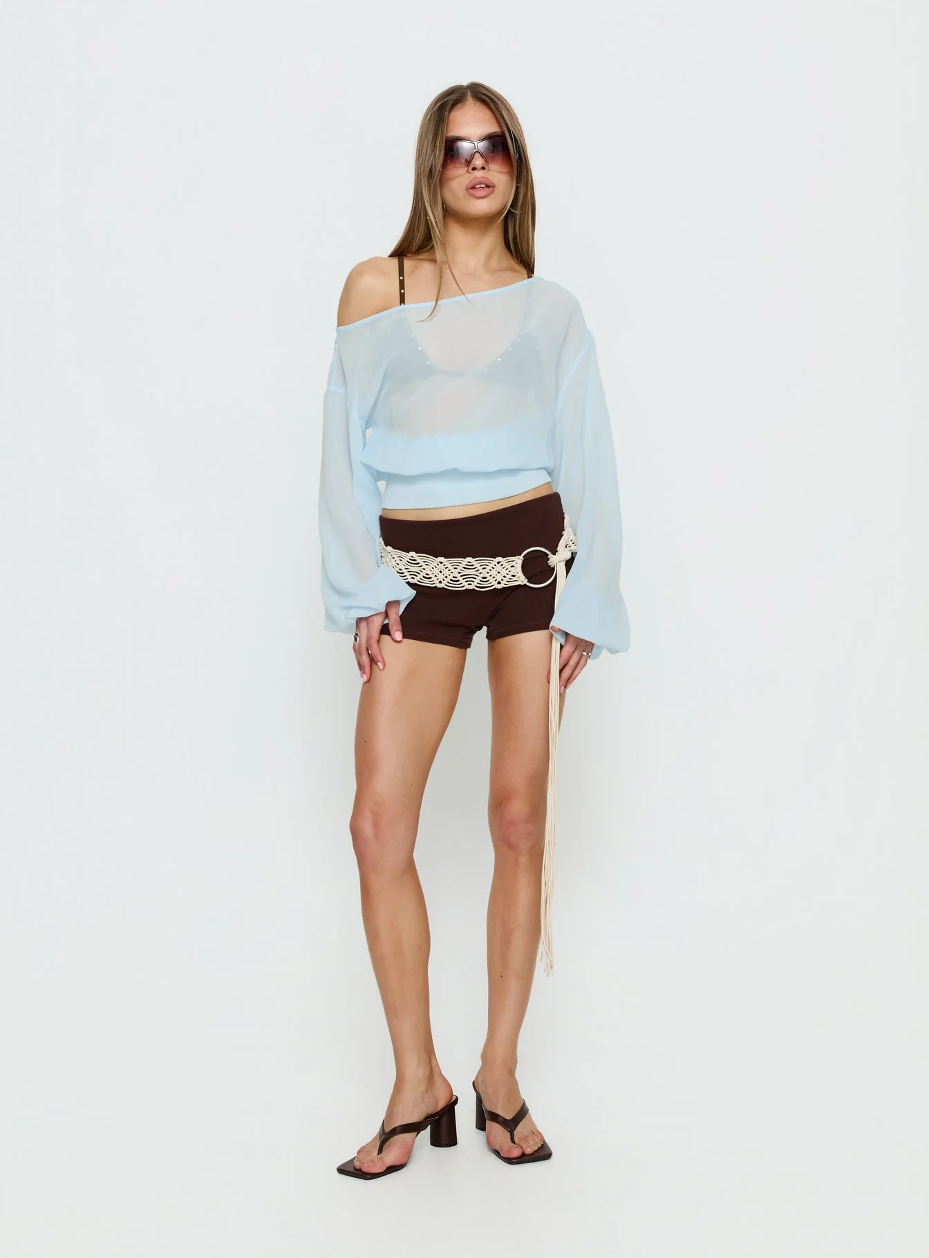 Idalina Slouchy Chiffon Top Blue