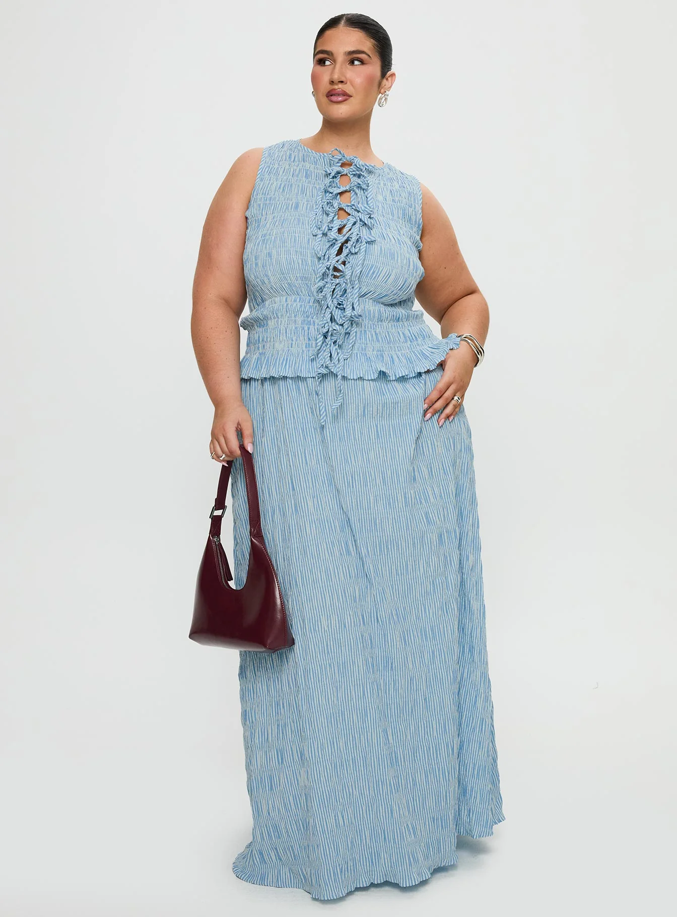 Songbird Shirred Maxi Dress Blue Curve