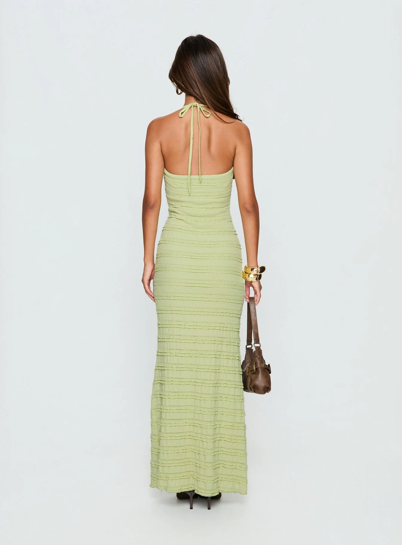 Liskaia Textured Halter Maxi Dress Soft Green