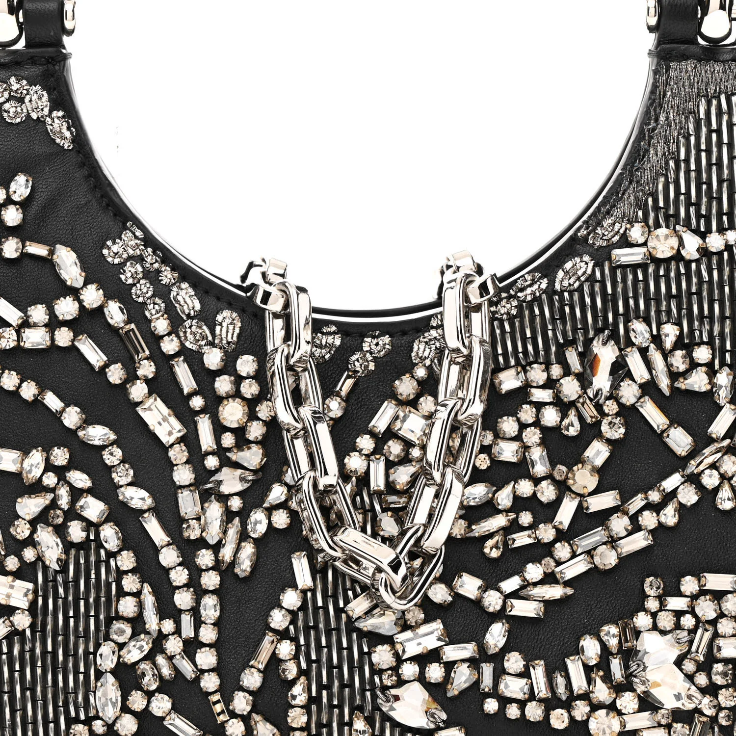 Lambskin Embellished Crystal Mini T-Bar Bag Black - Top Club