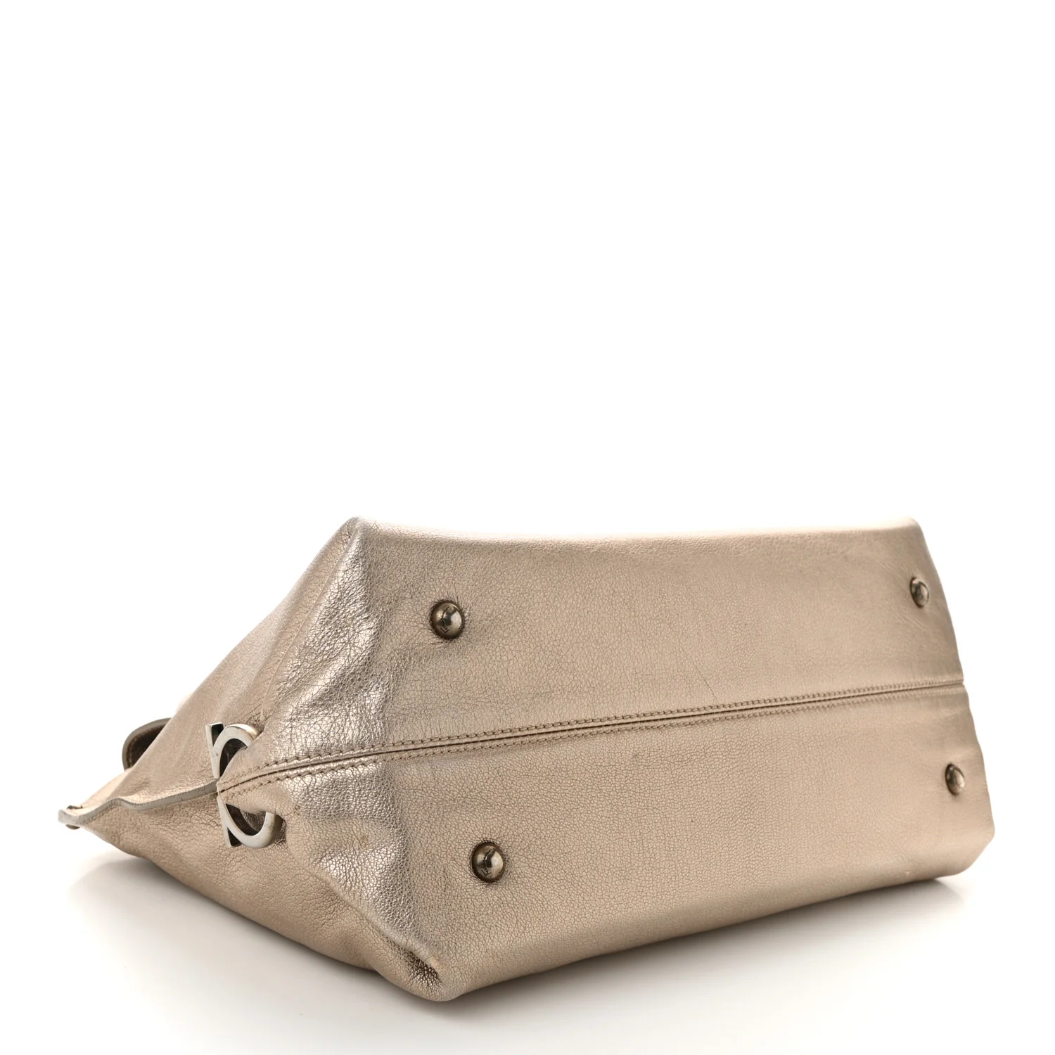 Metallic Grained Calfskin Medium Sofia Satchel Gold - Top Club