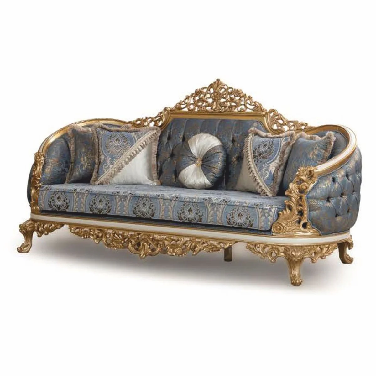 Luxury Baroque Sofa Blue / White / Gold 240 cm - Baroque Living Room Furniture