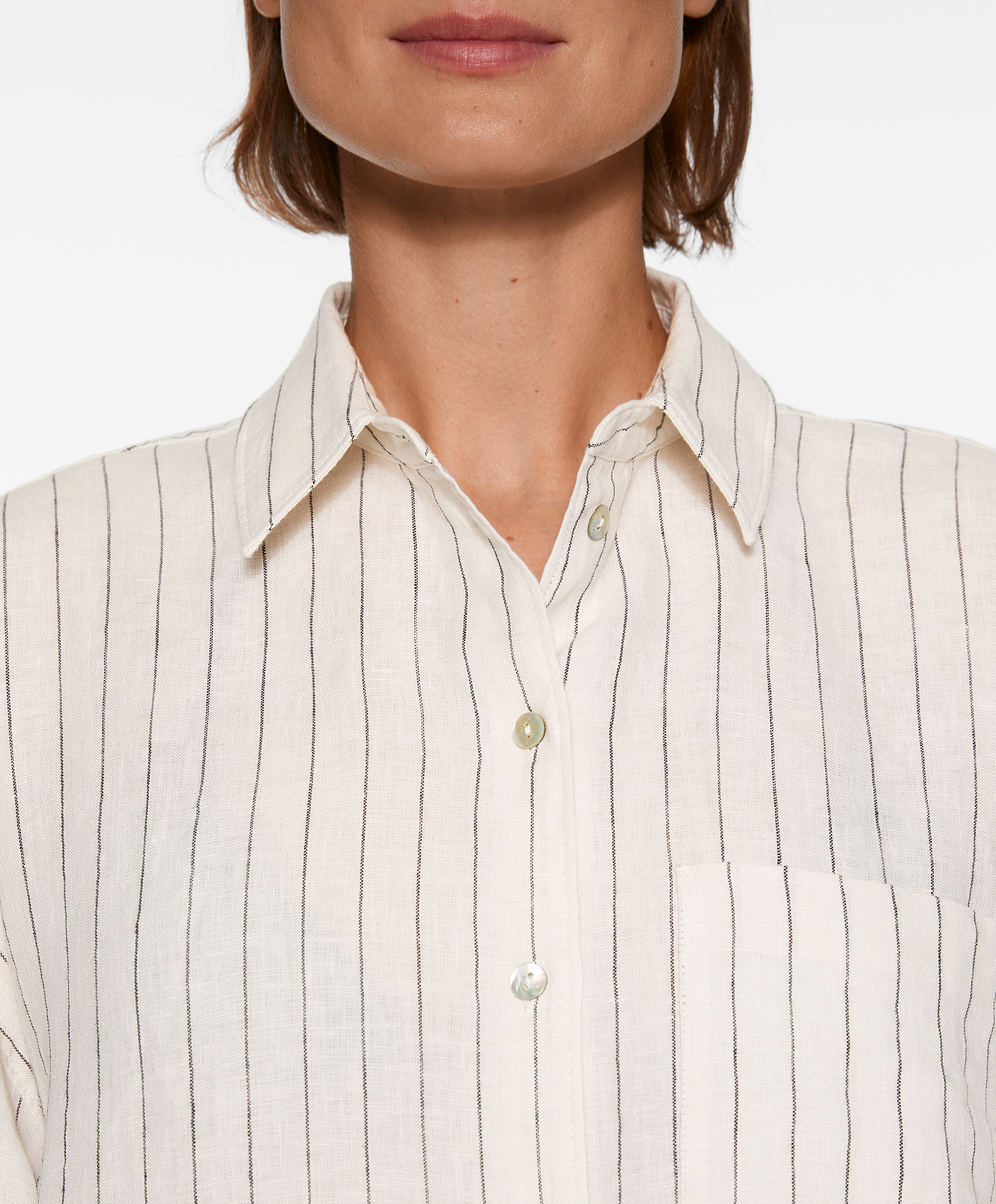 OYSHO Striped 100% linen long-sleeved shirt