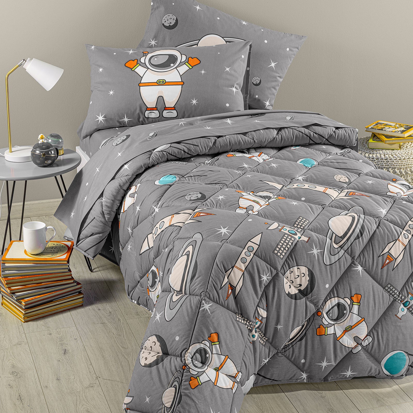 Trapunta In Cotone Spazio Singolo Grigio Caleffi Kids