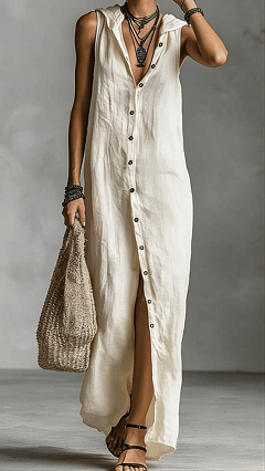 Women's button-down sleeveless hooded dress - Nordfashionstorm - Women's Clothing, Fashion for You - Nordfashionstorm.com