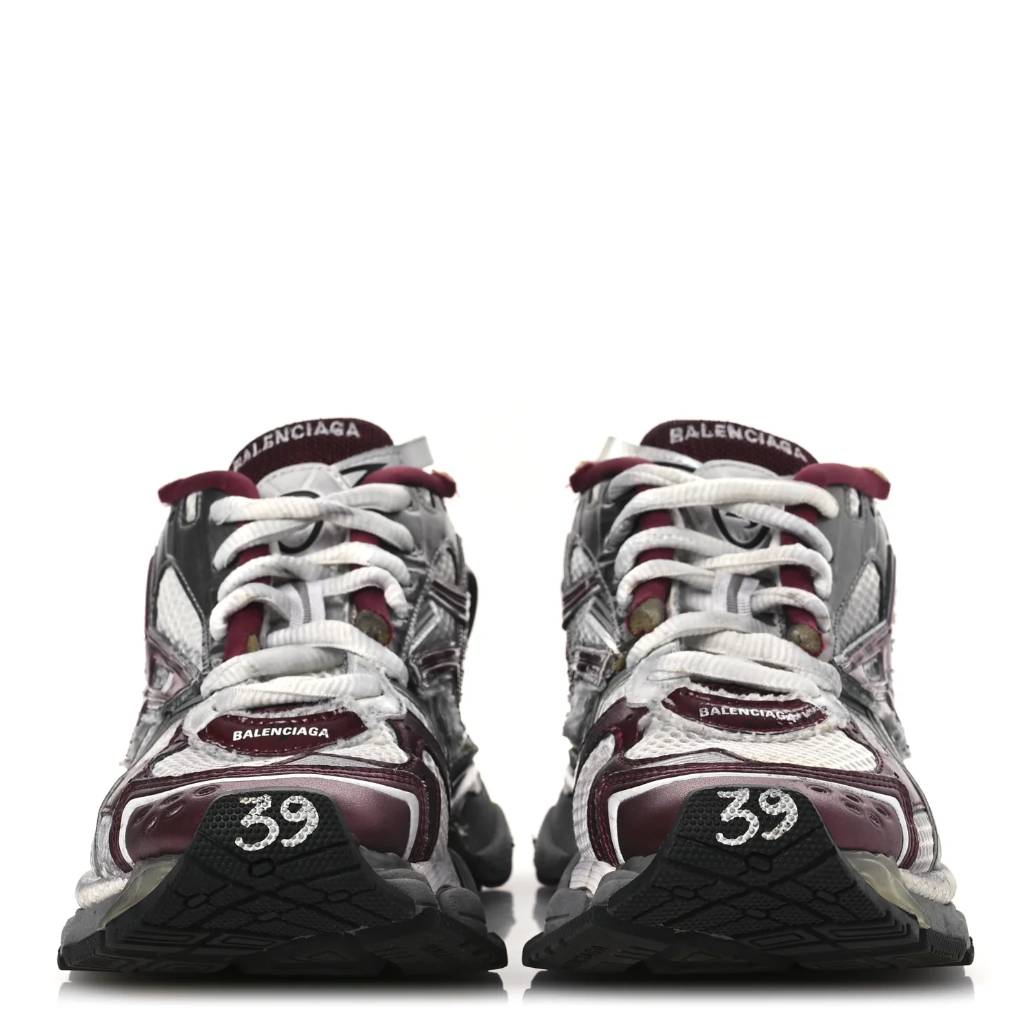 Mesh Rubber Distressed Womens Runner Sneakers 39 White Burgundy Grey - Top Club