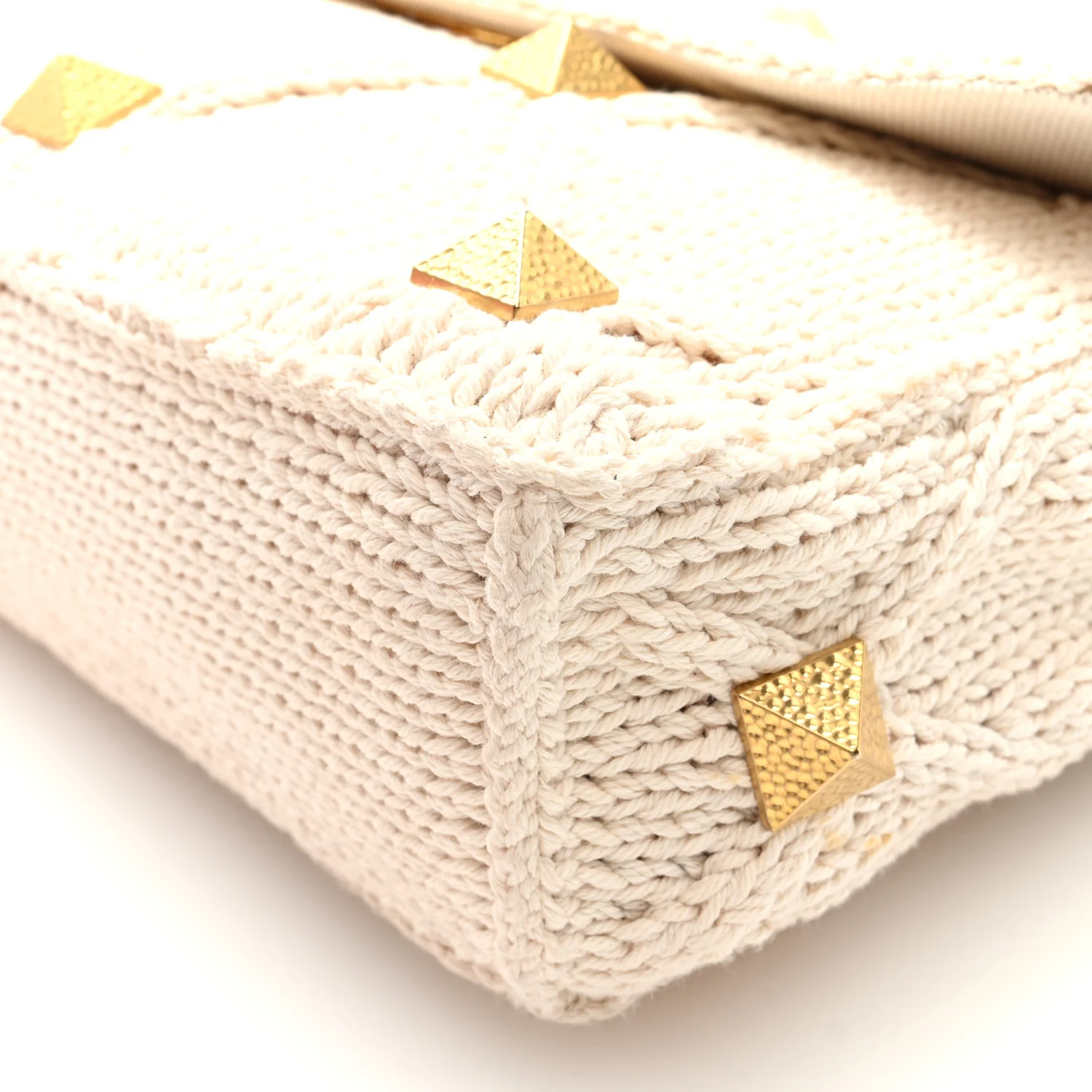Knit Large Roman Stud Shoulder Bag Ecru - Top Club