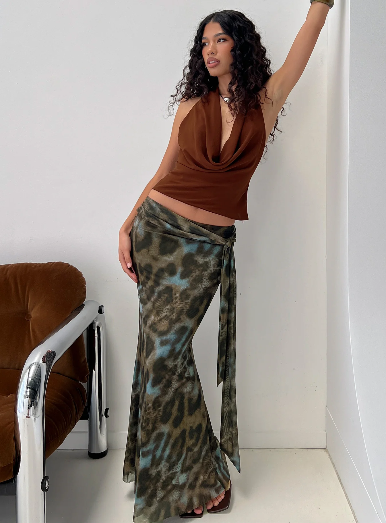 Caviar Tie Maxi Skirt Leopard